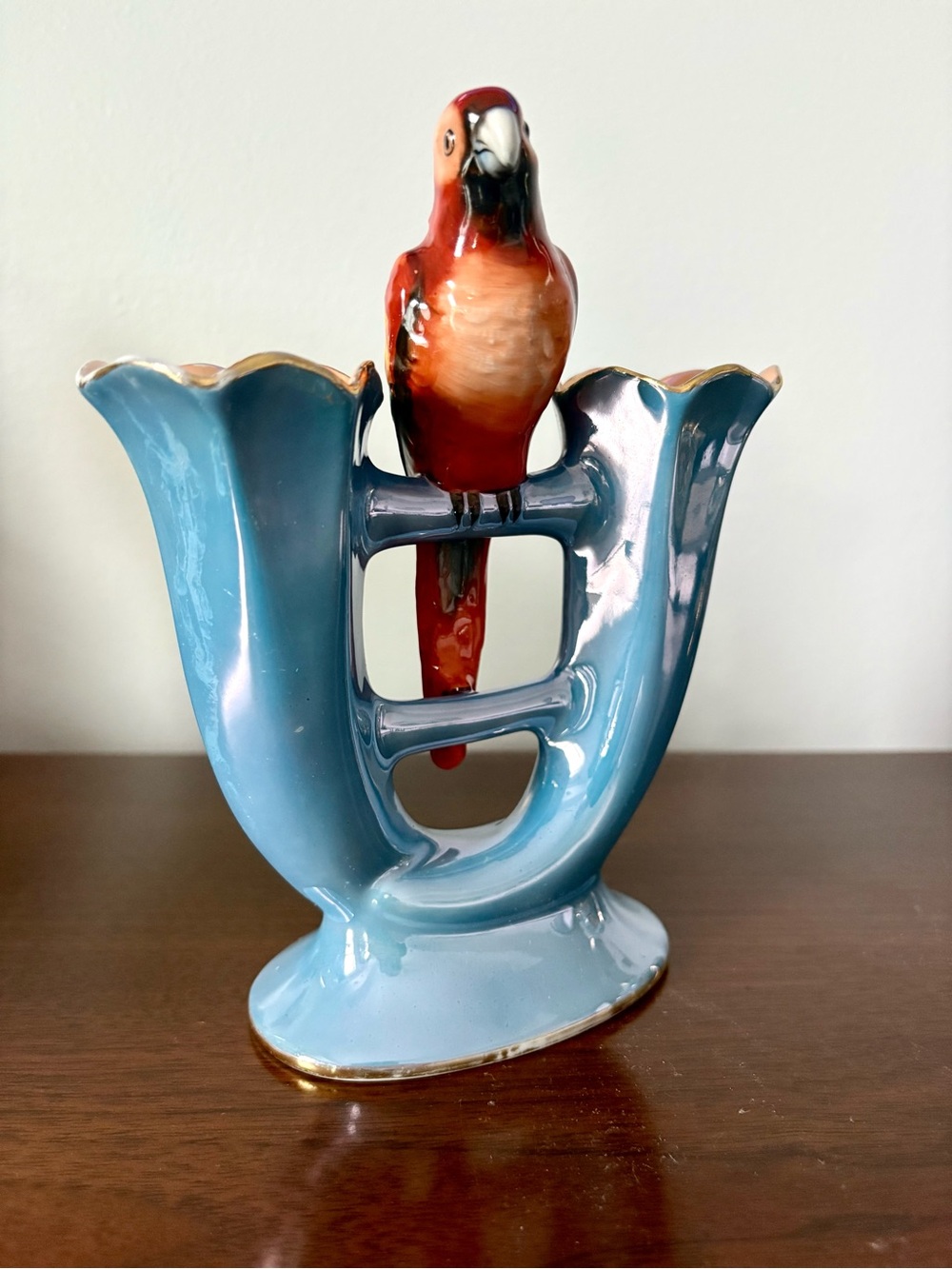 Noritake Art Deco Lustreware Double Vase with colorful Parrot circa 1930’s mint!